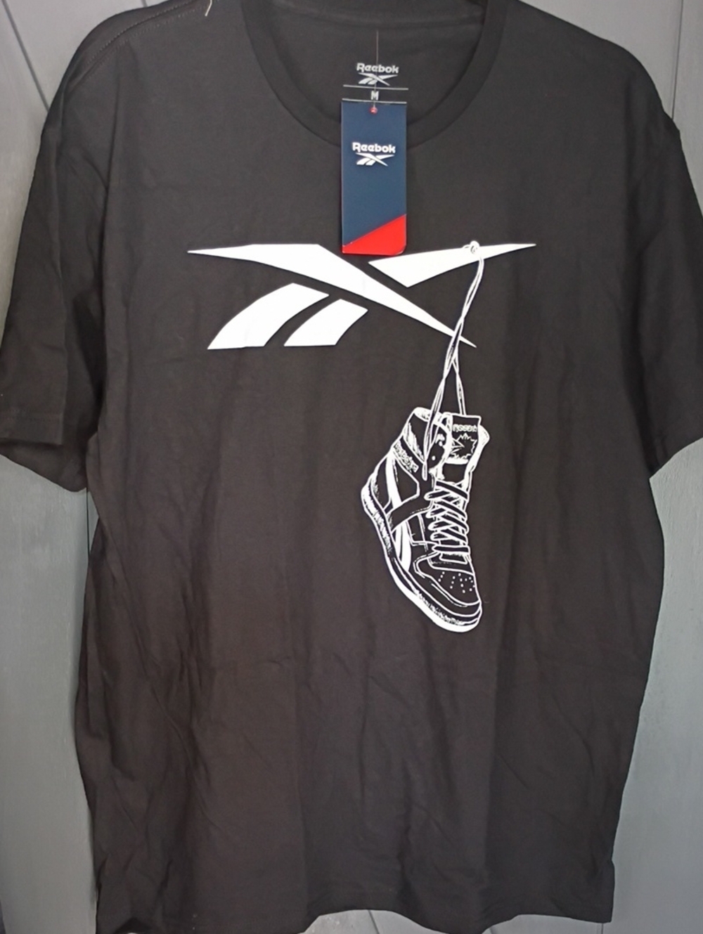 Reebok Black Tee with White Logo and Sneaker Graphic